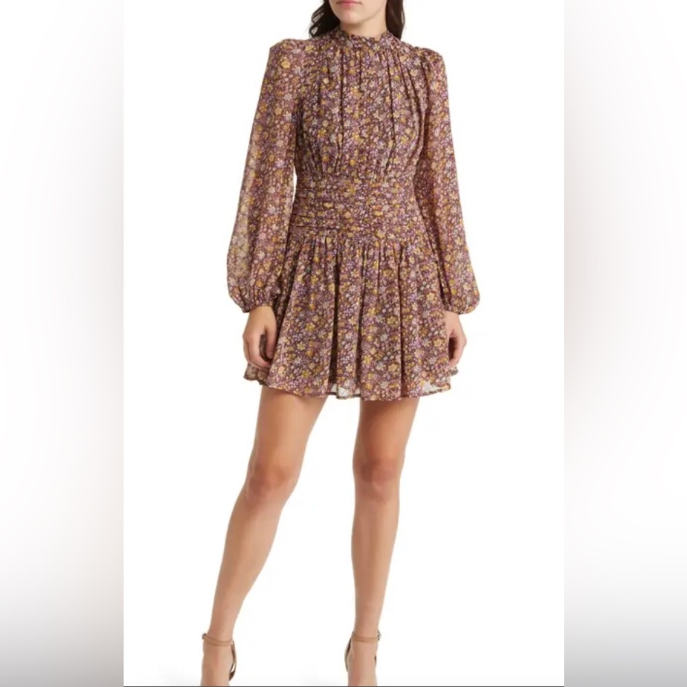 FLORET STUDIOS Nordstrom Mock Floral Print LS Fit & Flare Mini Dress Size L NWT